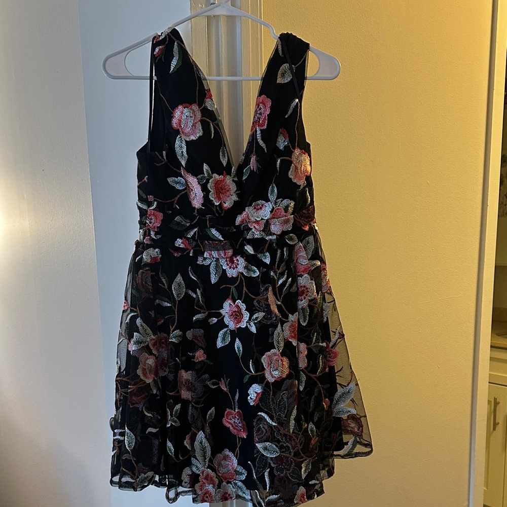 Aqua Black Floral Mini Dress